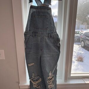 Distressed Denim Overalls